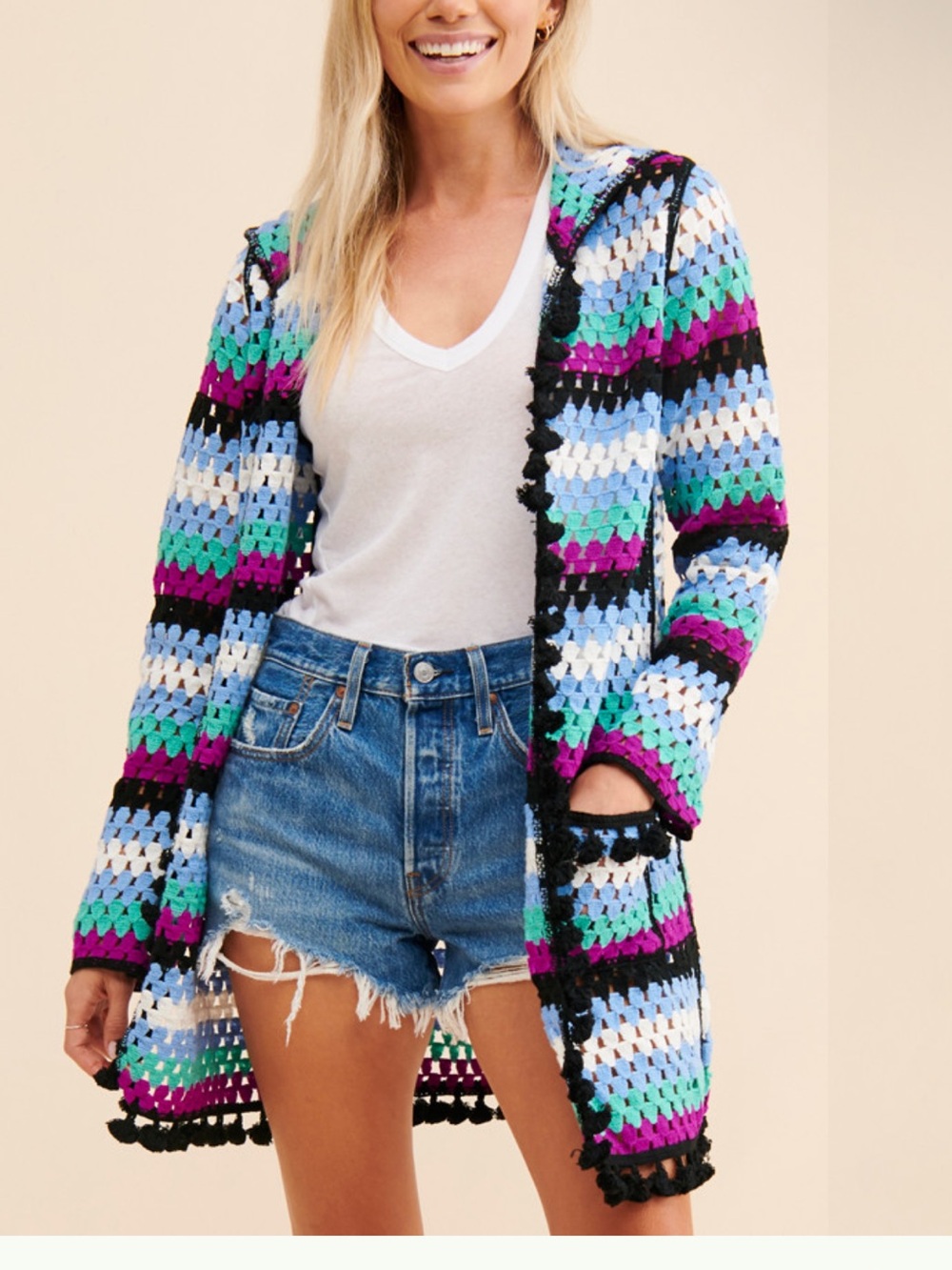 Anthropologie Free the Roses Multicolor Crochet Cardigan Sweater Sz M/L NEW